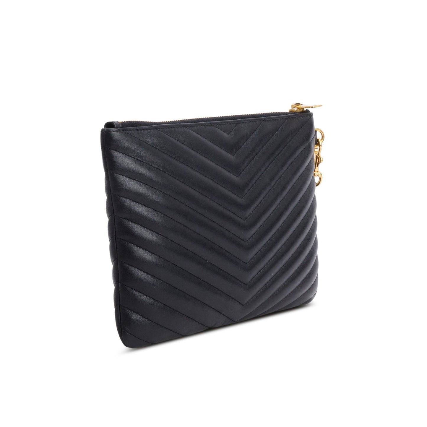 Saint Laurent Black Calfskin Matelasse Monogram Cassandre A5 Pouch