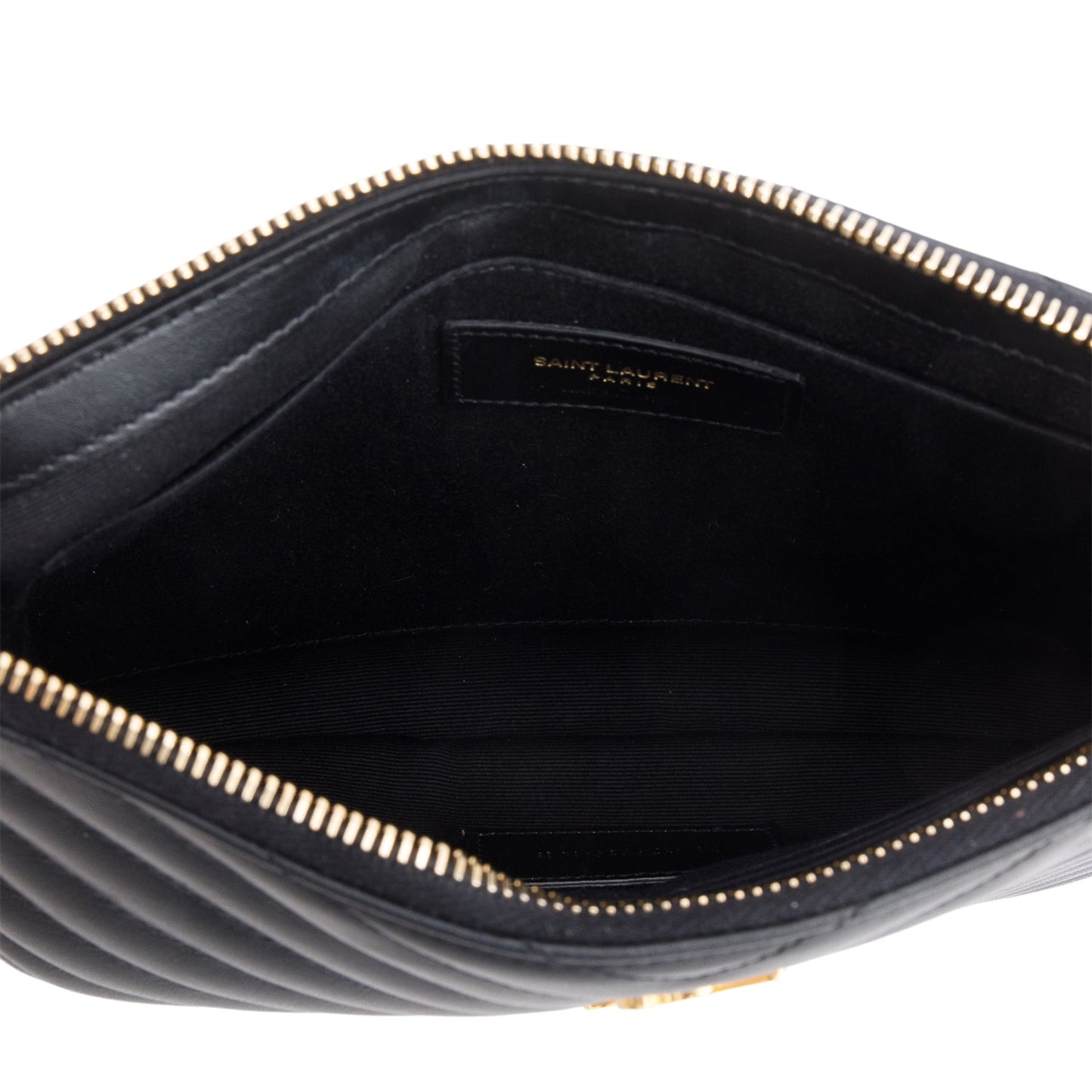 Saint Laurent Black Calfskin Matelasse Monogram Cassandre A5 Pouch