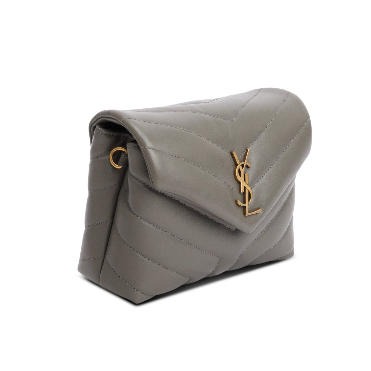 Saint Laurent 2021 Grey Calfskin Y Quilted Monogram Toy Loulou Crossbody Bag