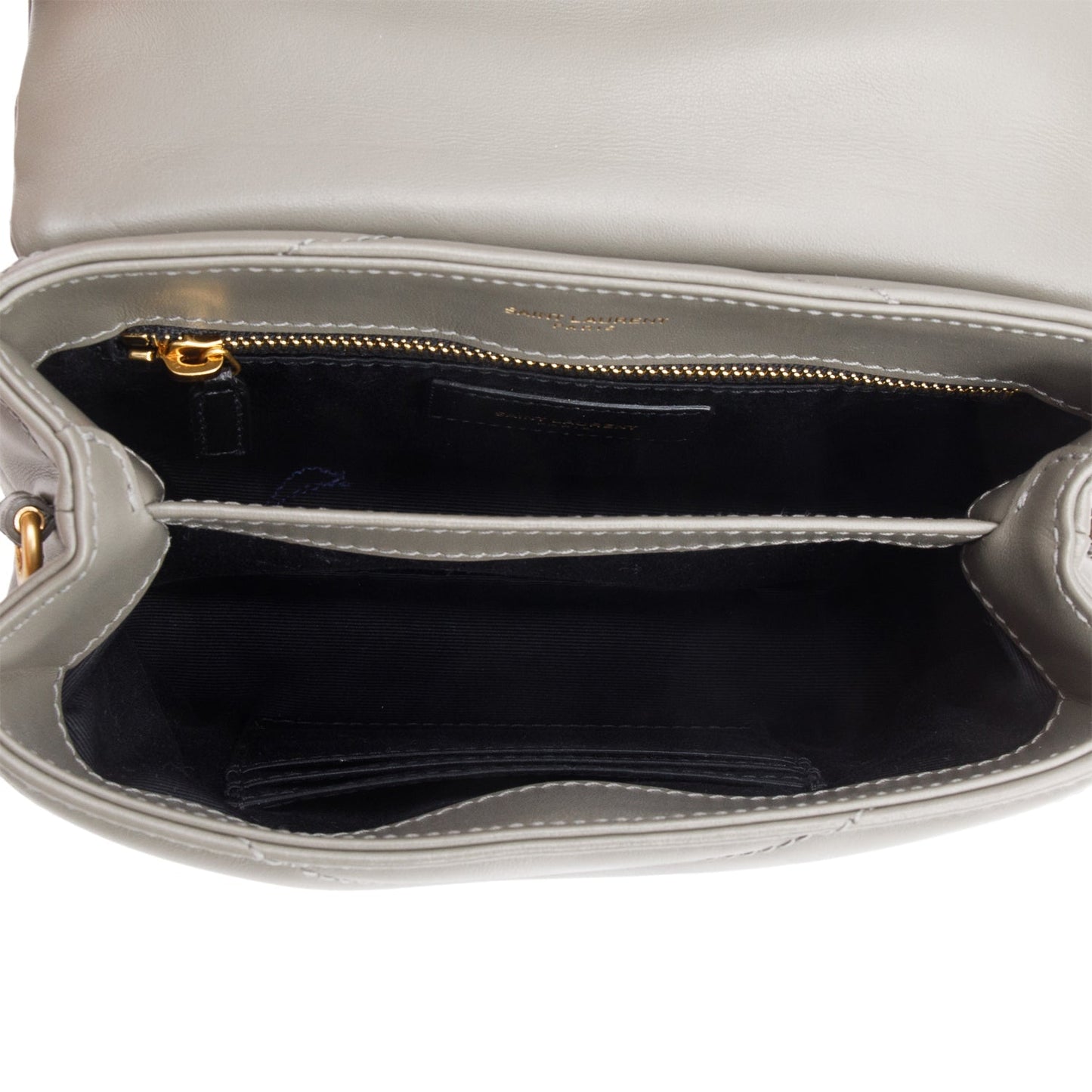 Saint Laurent 2021 Grey Calfskin Y Quilted Monogram Toy Loulou Crossbody Bag