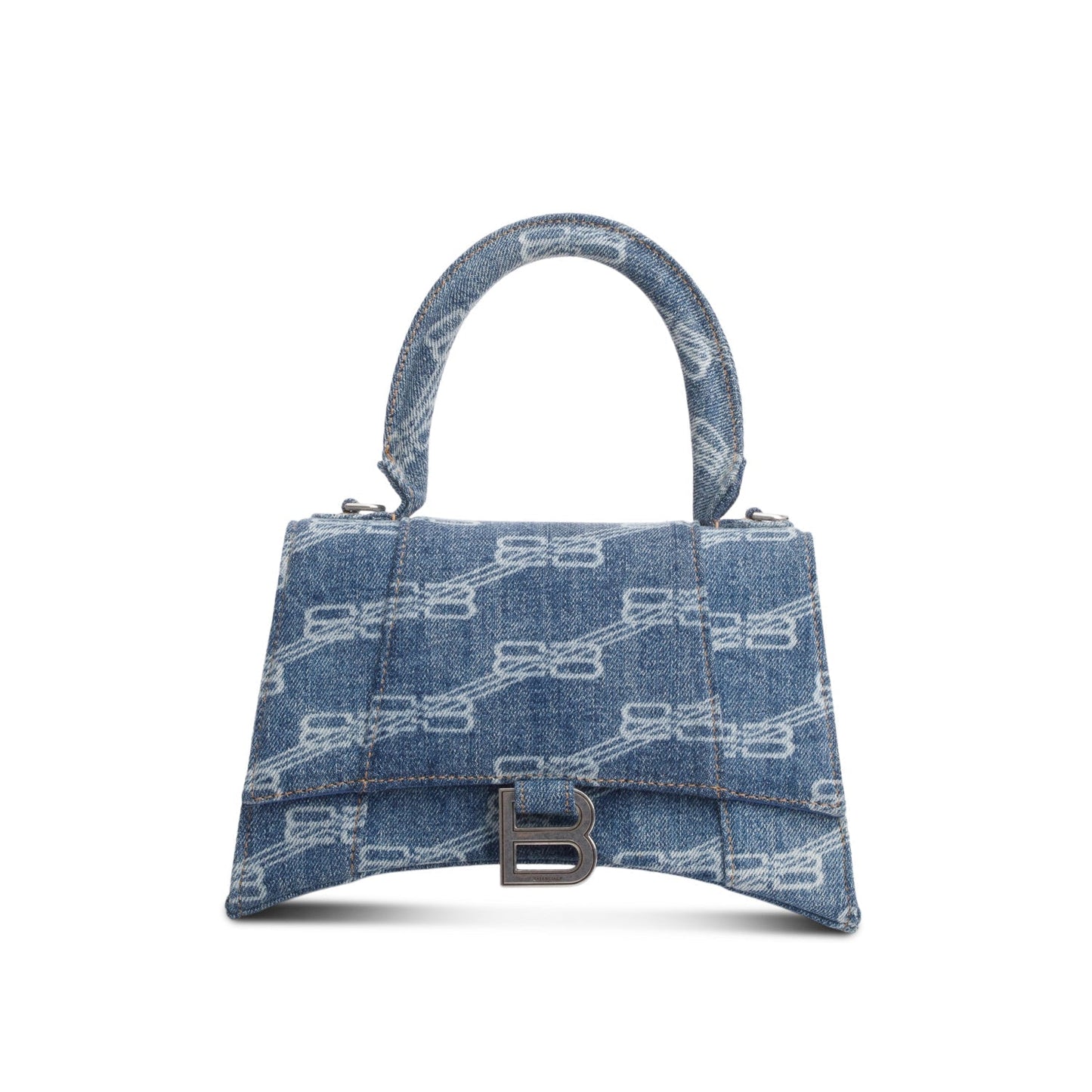 Balenciaga Blue BB Monogram Denim Small Hourglass Top Handle Bag