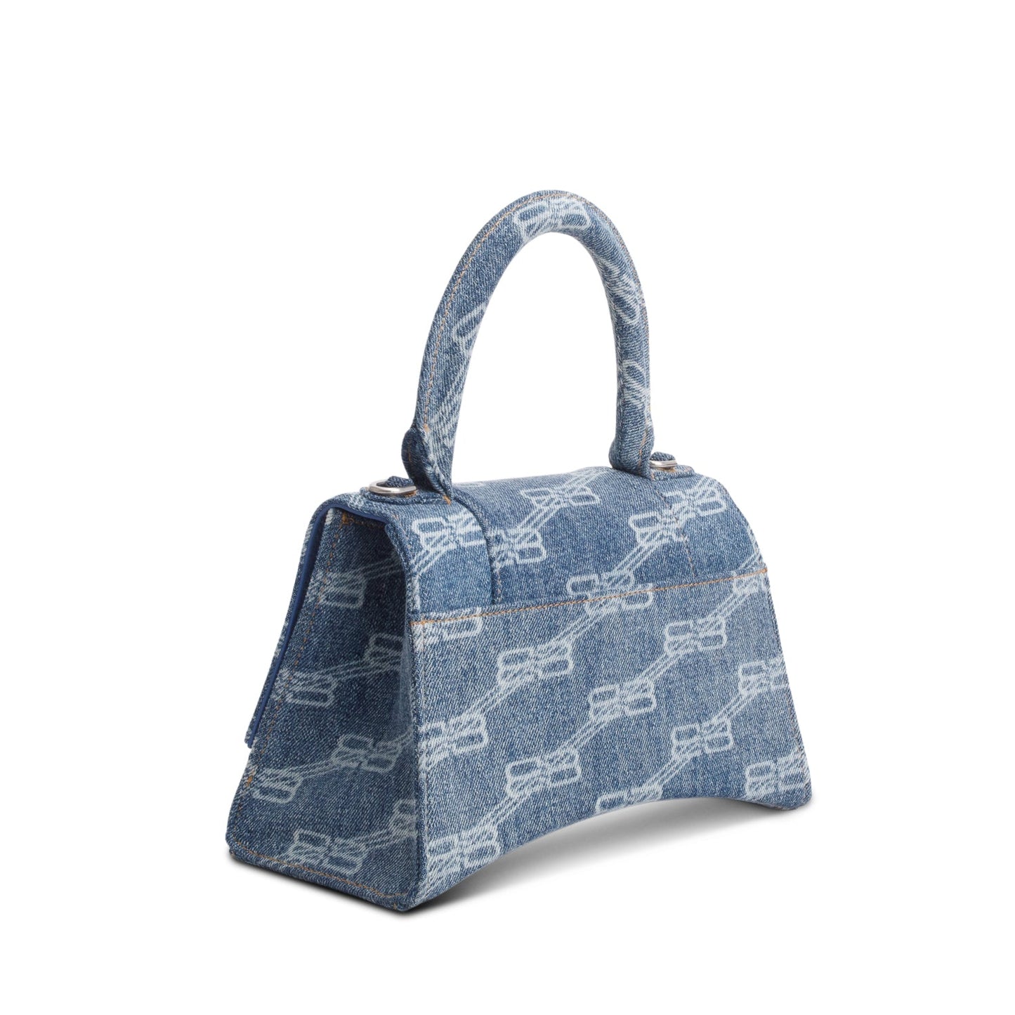 Balenciaga Blue BB Monogram Denim Small Hourglass Top Handle Bag