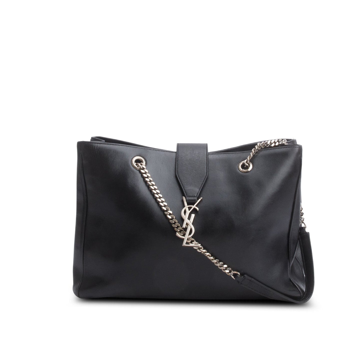 Saint Laurent Black Smooth Calfskin Cassandre Shopping Tote