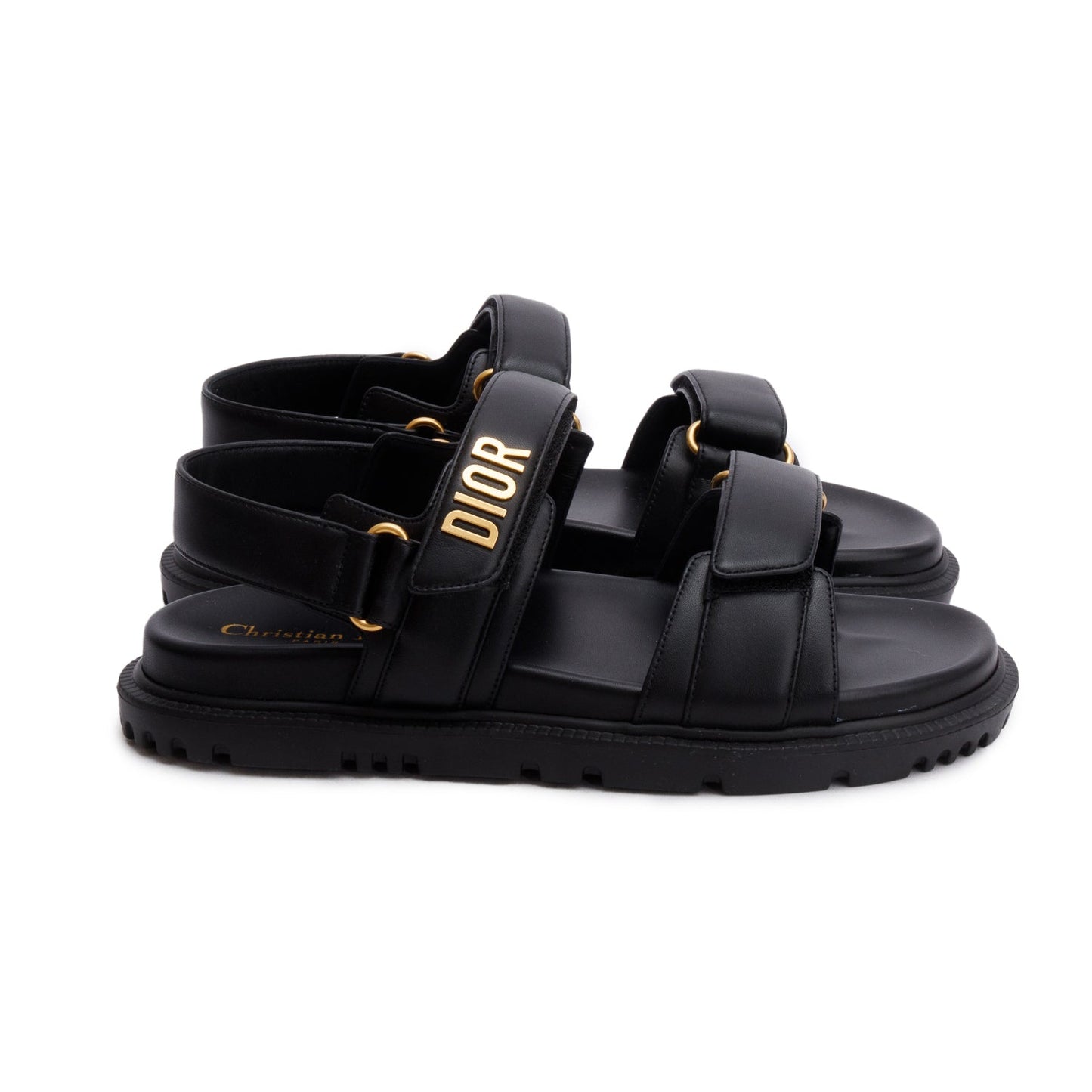 Christian Dior Black Lambskin Dioract 10mm Sandals, Size 39