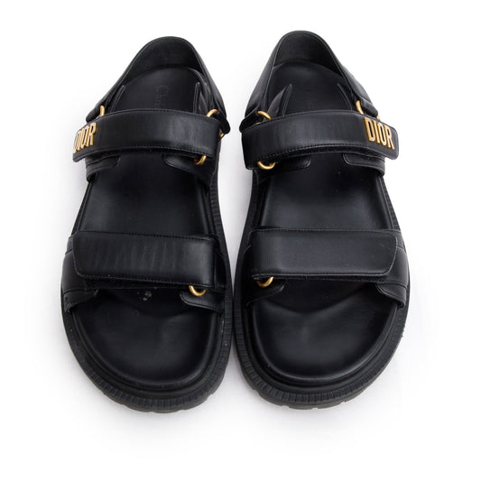 Christian Dior Black Lambskin Dioract 10mm Sandals, Size 39
