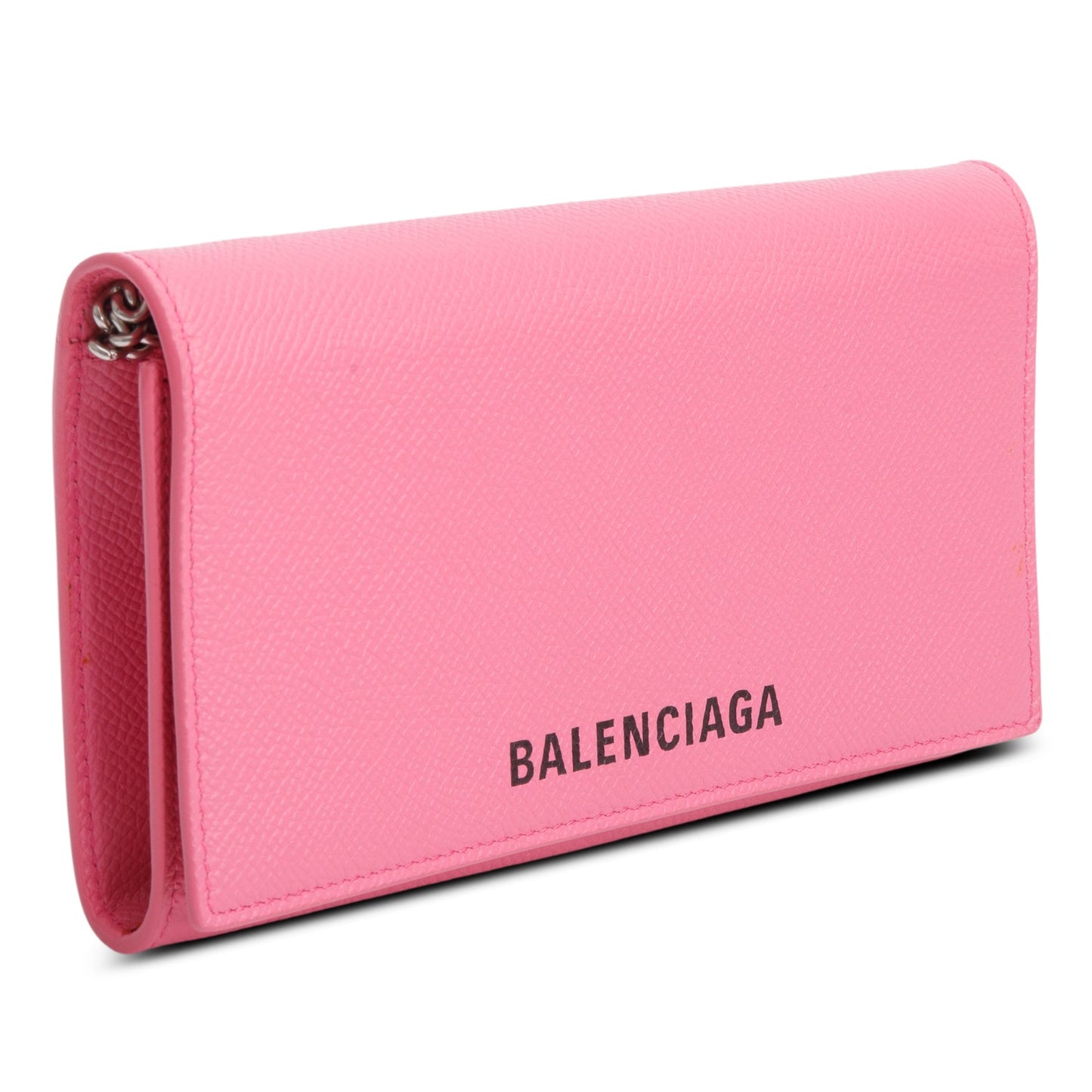 Balenciaga Pink Pebbled Calfskin Logo Everyday Flap Chain Wallet