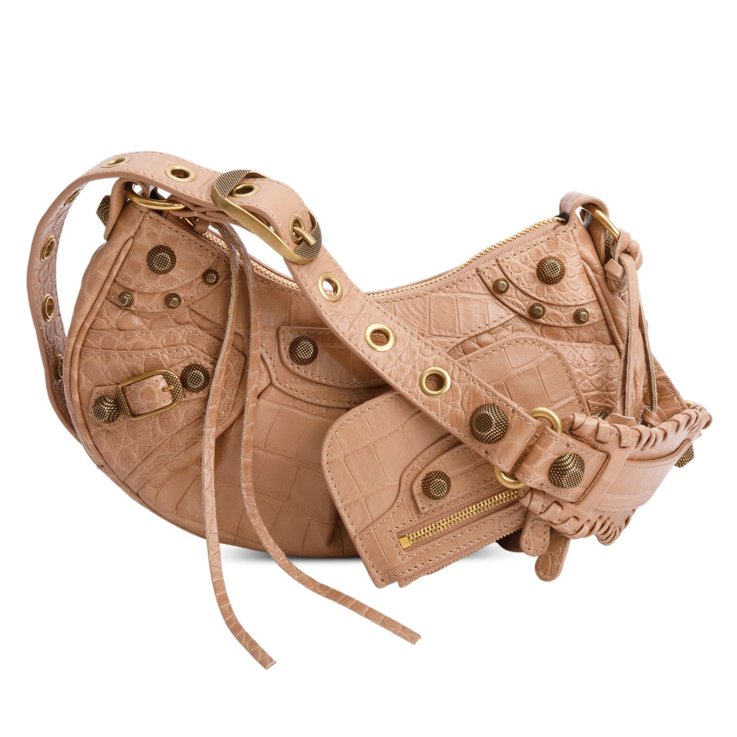 Balenciaga Beige Extra Supple Calfskin Crocodile Embossed Le Cagole XS Shoulder Bag