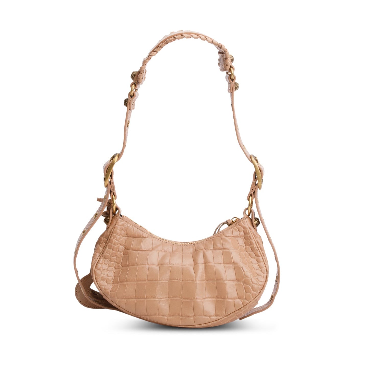 Balenciaga Beige Extra Supple Calfskin Crocodile Embossed Le Cagole XS Shoulder Bag
