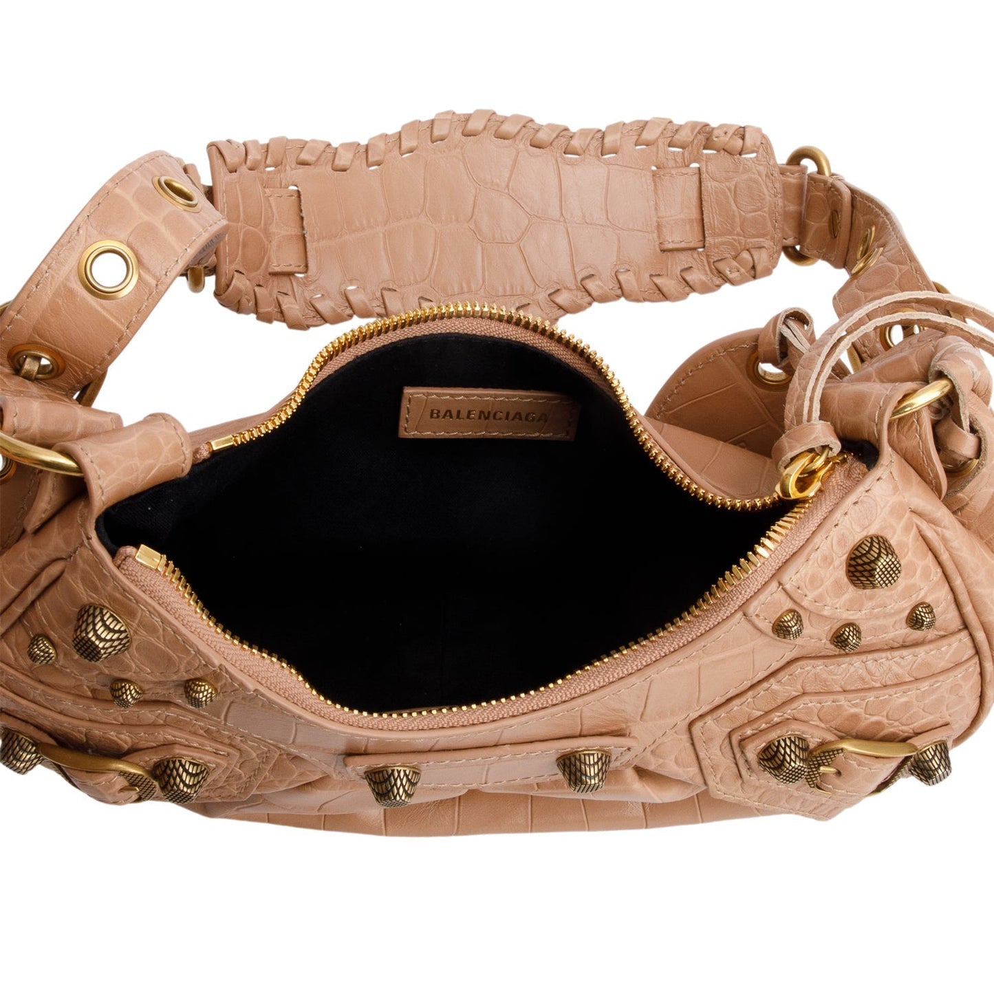 Balenciaga Beige Extra Supple Calfskin Crocodile Embossed Le Cagole XS Shoulder Bag