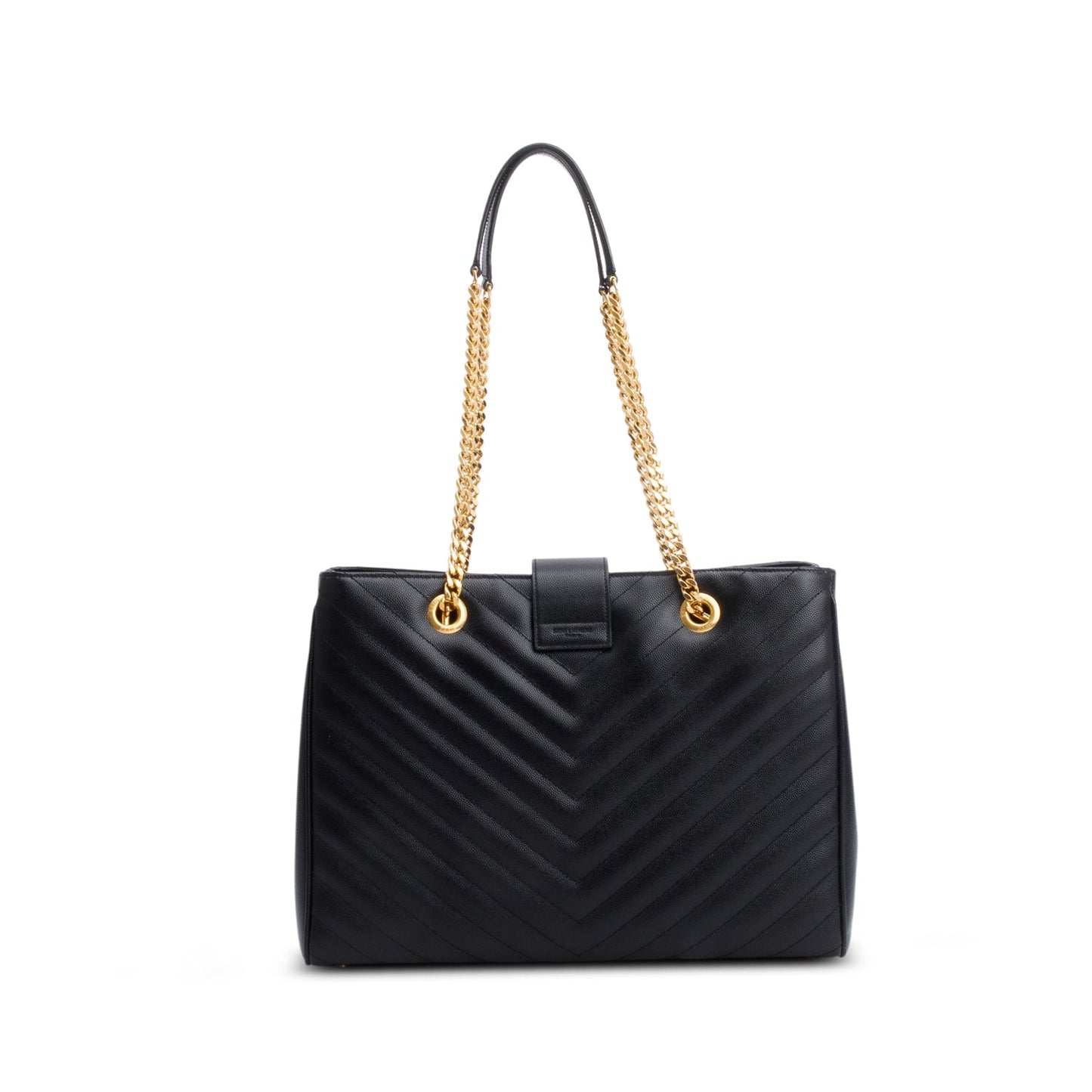 Saint Laurent Black Grain de Poudre Matelasse Chevron Monogram Shopping Bag
