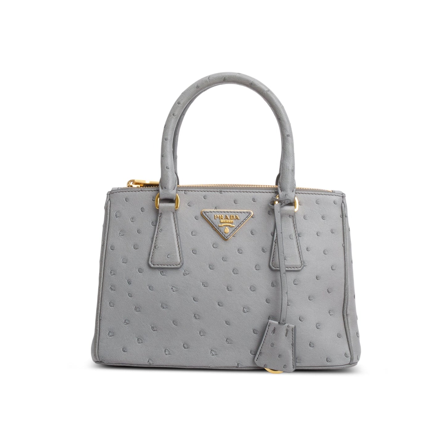 Prada Grey Ostrich Leather Small Double Zip Galleria