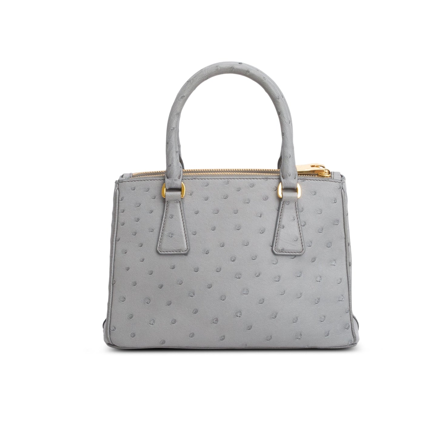 Prada Grey Ostrich Leather Small Double Zip Galleria