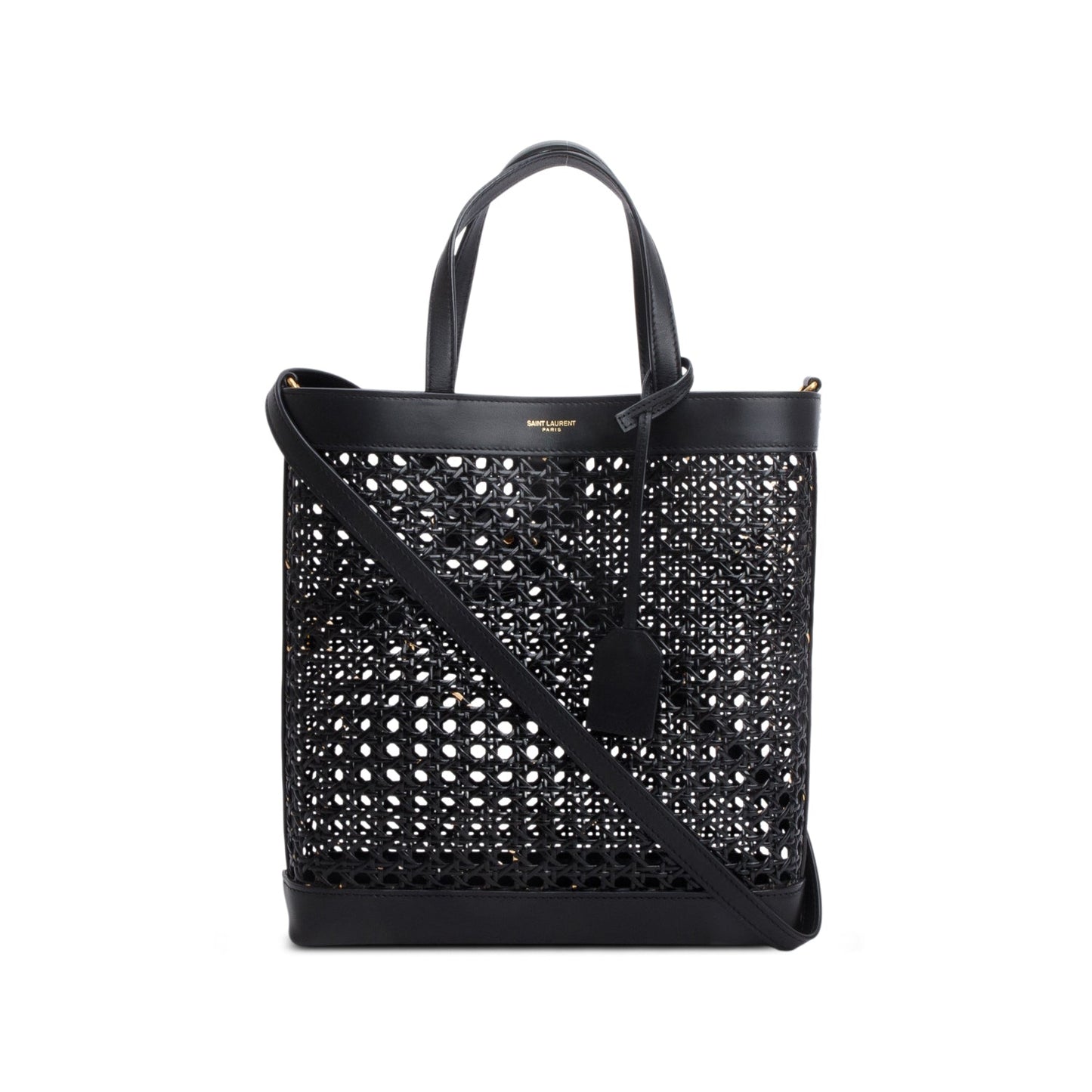 Saint Laurent 2021 Black Woven Cane Calfskin Toy N/S Shopping Tote