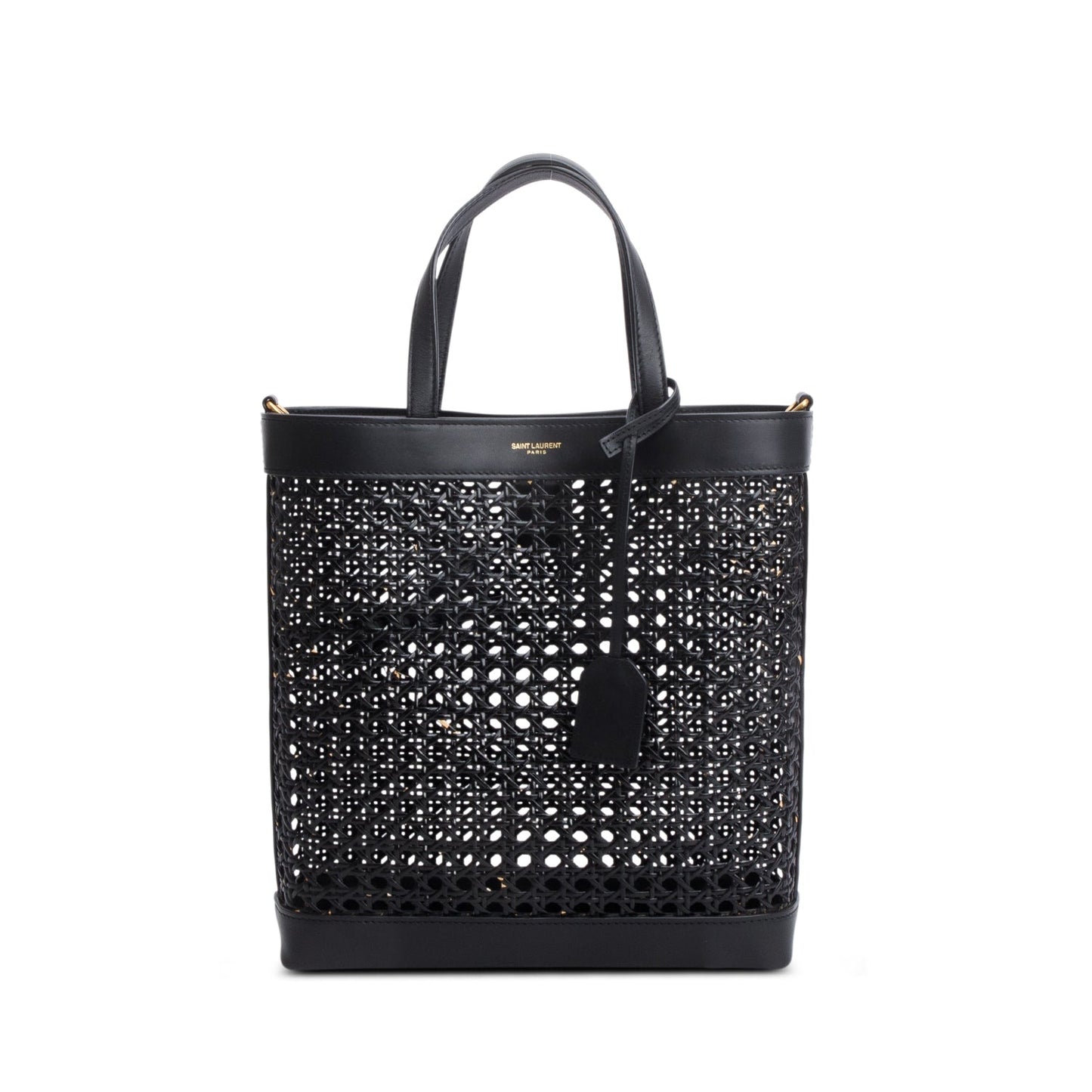 Saint Laurent 2021 Black Woven Cane Calfskin Toy N/S Shopping Tote