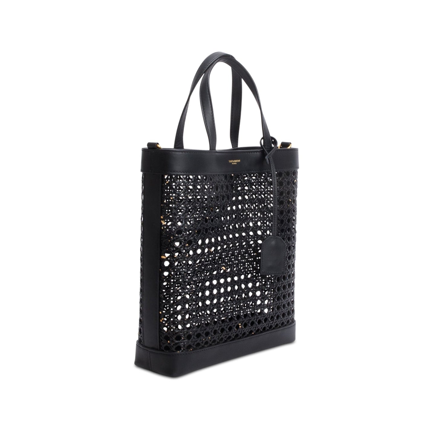 Saint Laurent 2021 Black Woven Cane Calfskin Toy N/S Shopping Tote