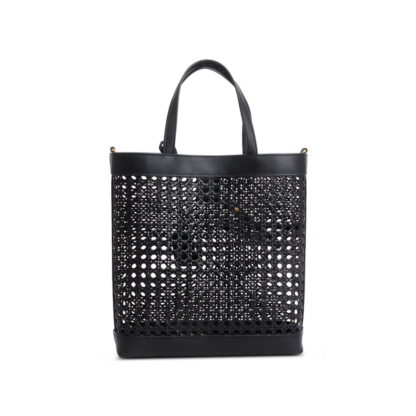 Saint Laurent 2021 Black Woven Cane Calfskin Toy N/S Shopping Tote
