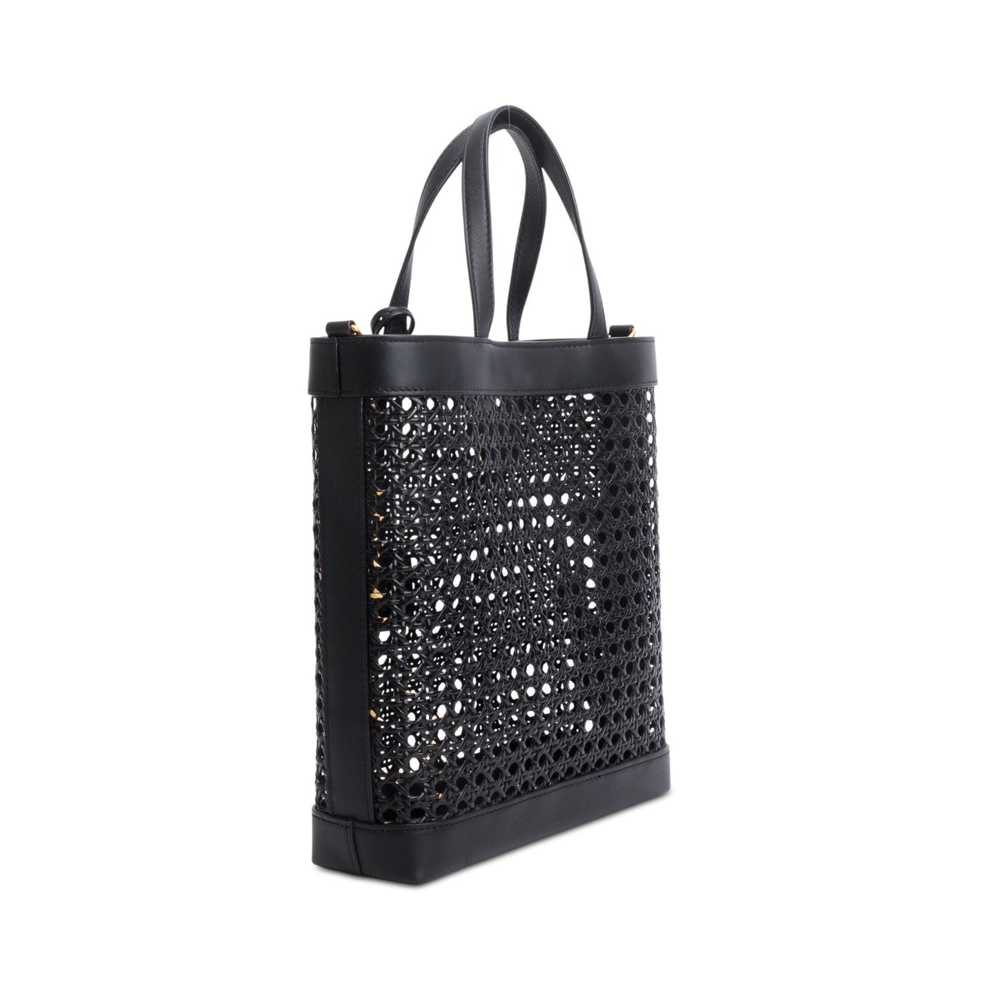 Saint Laurent 2021 Black Woven Cane Calfskin Toy N/S Shopping Tote