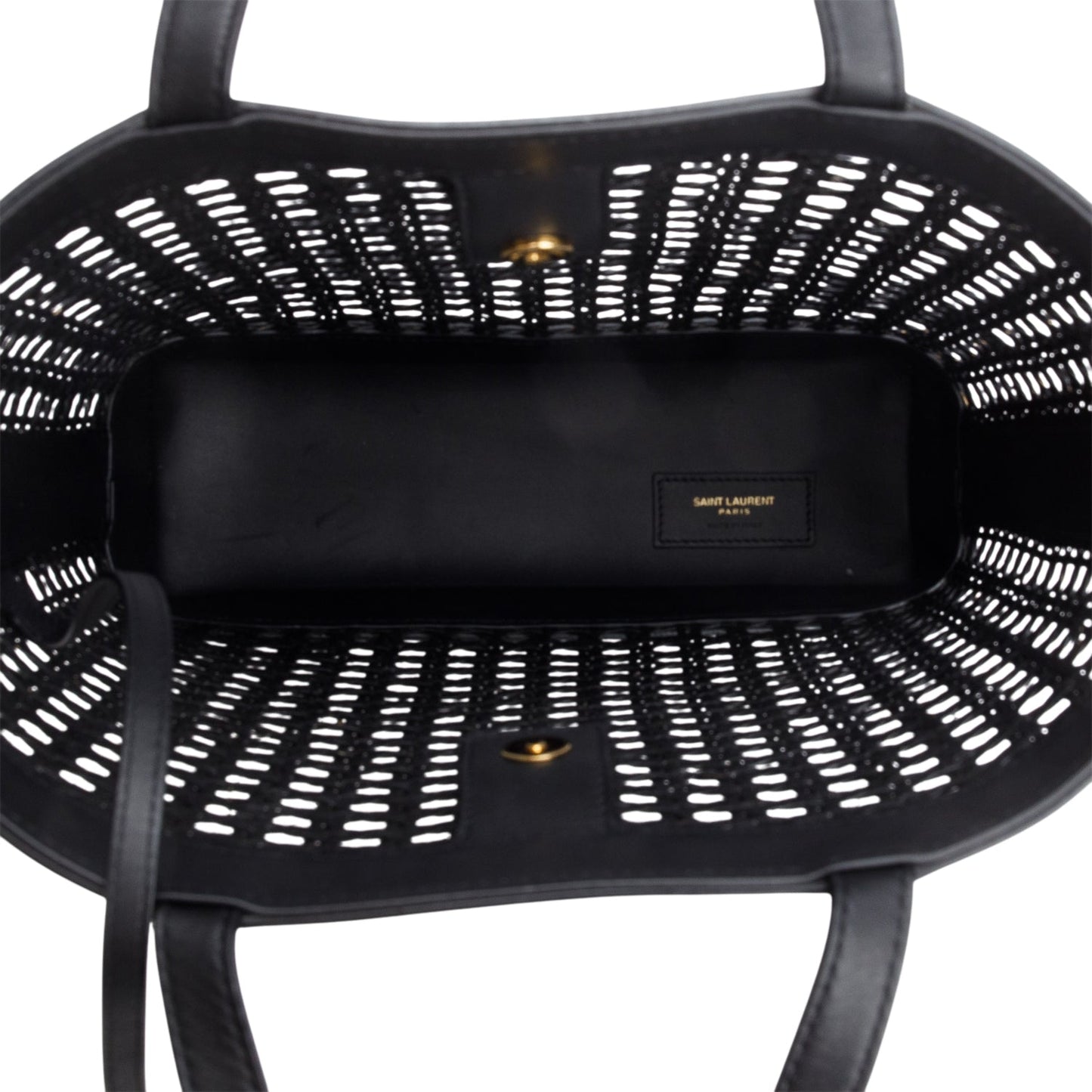 Saint Laurent 2021 Black Woven Cane Calfskin Toy N/S Shopping Tote