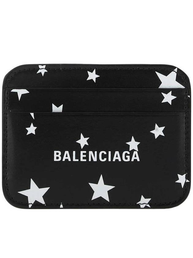 Luxury Balenciaga Trending 2026 Logo Star Print Leather Card Wallet Black