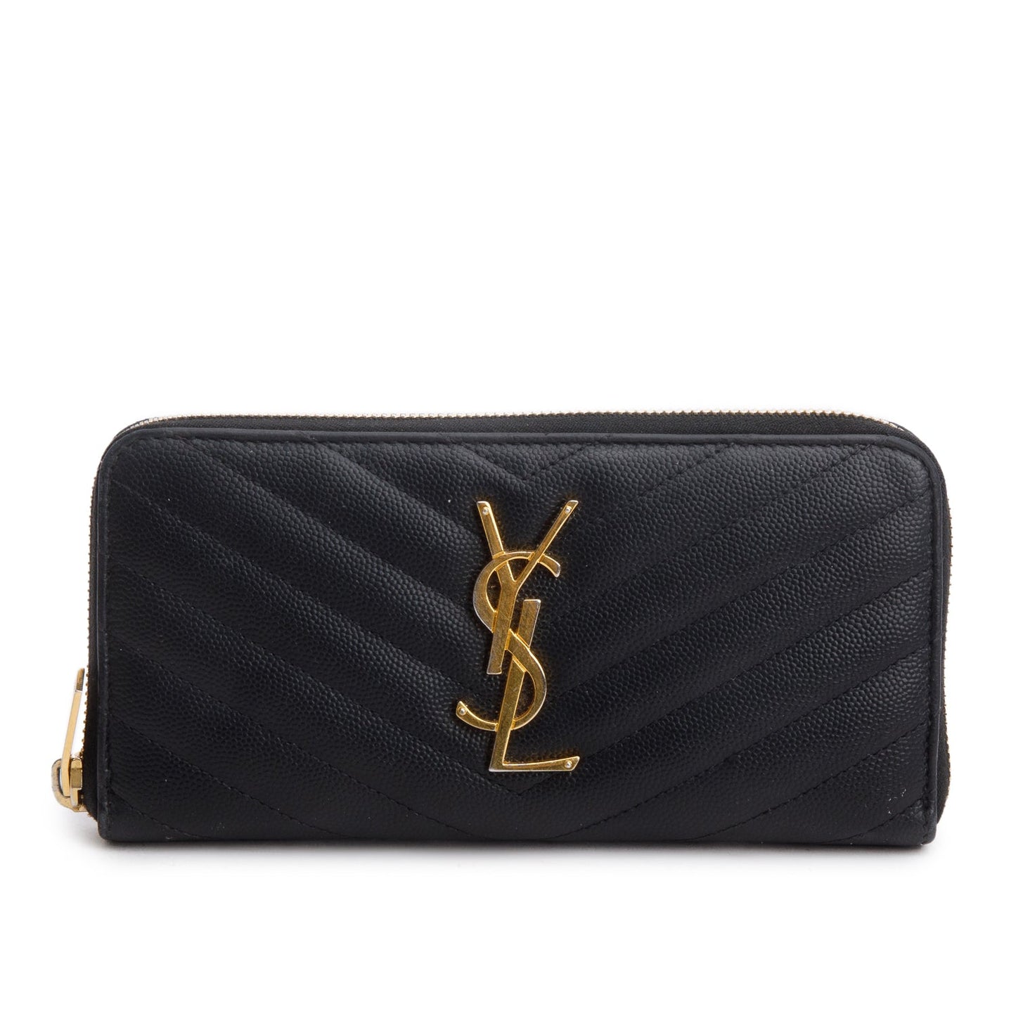 Saint Laurent Black Grained De Poudre Cassandre Matelasse Zip Around Wallet