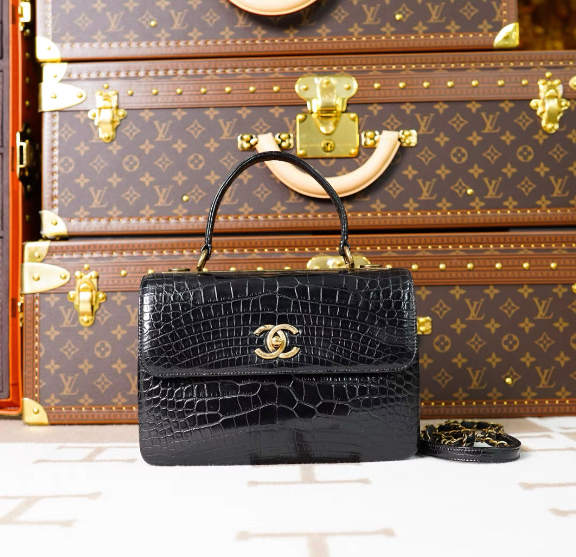 Chanel Black Exotic Croccodile Leather  Flap Bag