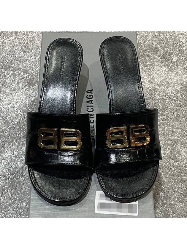Luxury Balenciaga Trending 2026 Crocodile Print Leather Groupie Sandal Heels Black