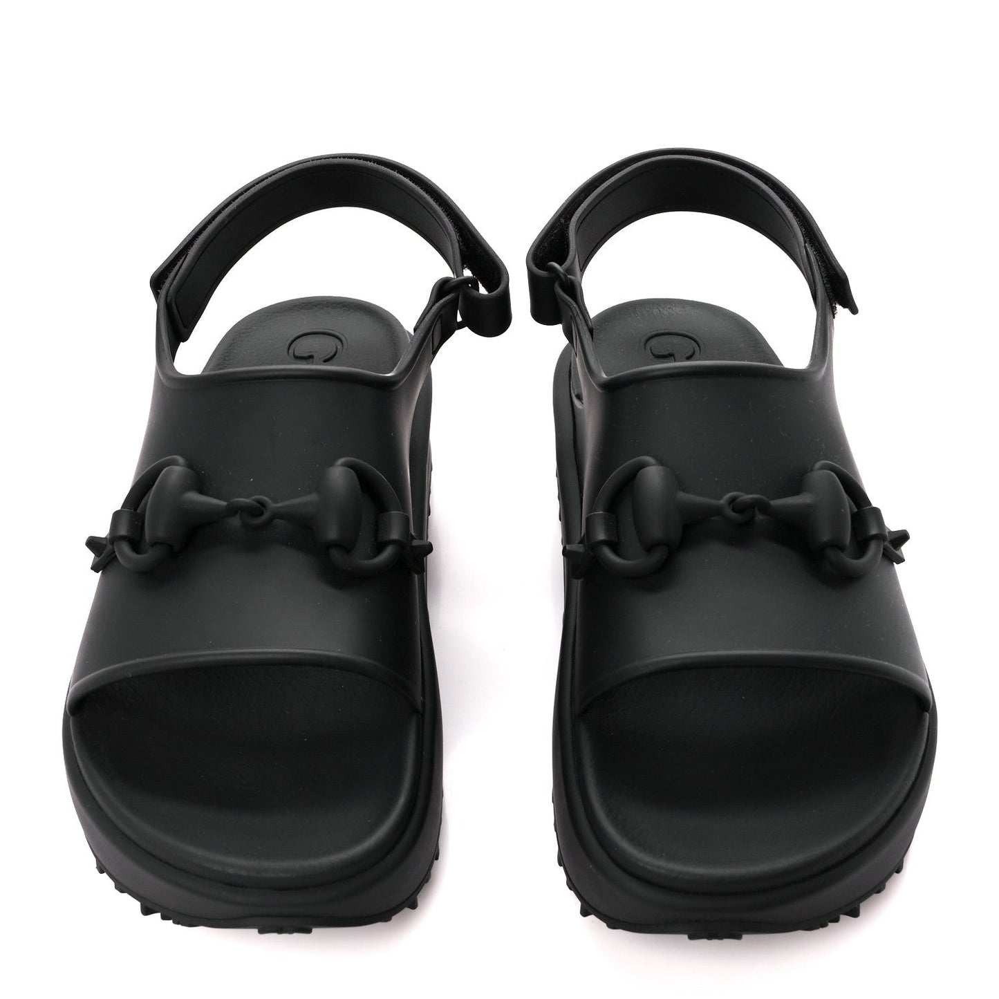 Gucci Soft Rubber Mens Horsebit Platform Slingback Sandals 9 Black