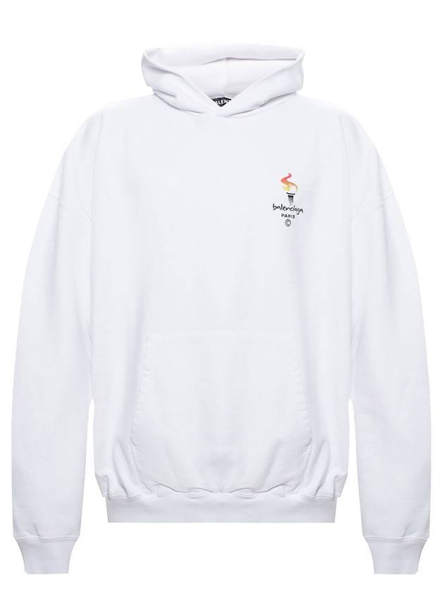 Luxury Balenciaga Trending 2026 Embroidered Flame Logo Hoodie White