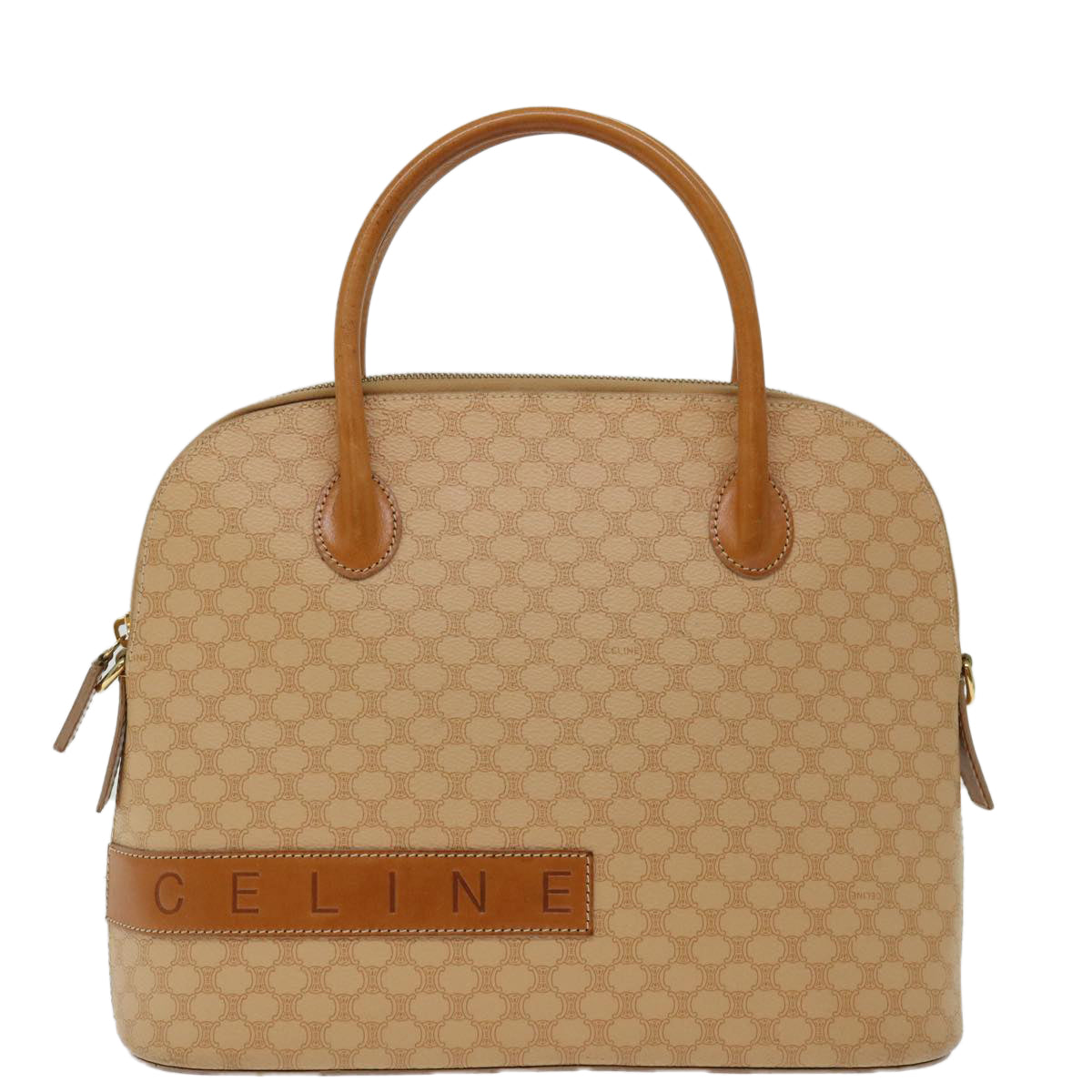 Luxury CELINE Macadam Canvas Hand Bag PVC Leather 2way Beige  69018