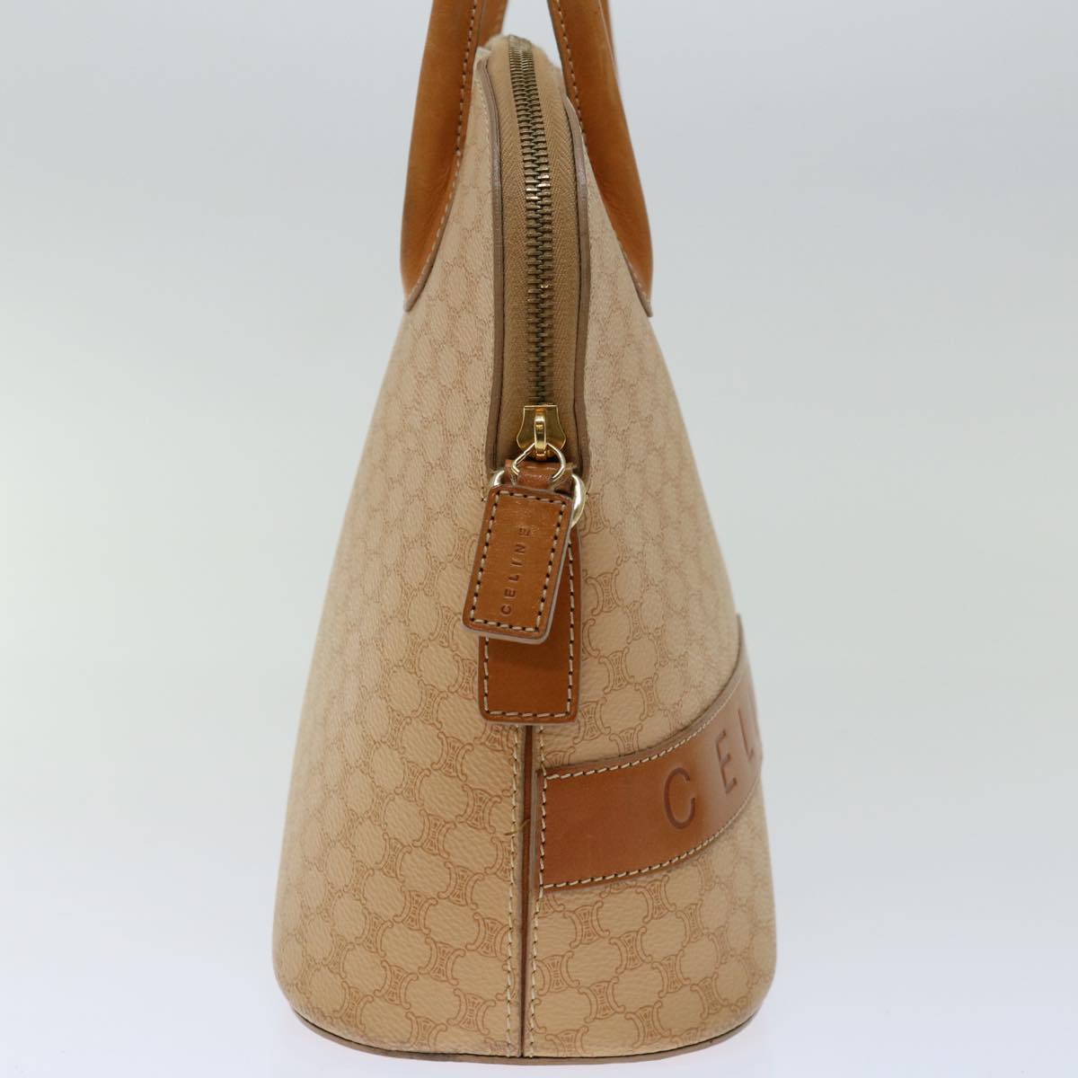 Luxury CELINE Macadam Canvas Hand Bag PVC Leather 2way Beige  69018