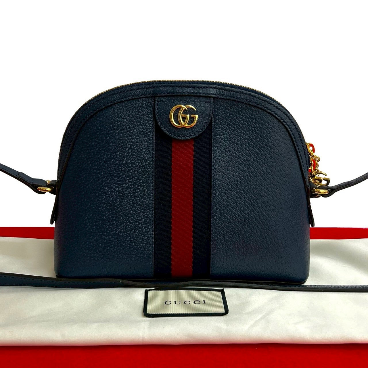 GUCCI Shoulder Bag leather Navy Sherry line Ofidia