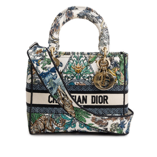 Christian Dior 2023 Multicolore Canvas Embroidered Etoile de Voyage Medium Lady D-Lite