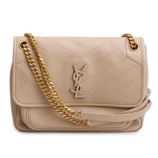 Saint Laurent 2020 Beige Lambskin Matelasse Monogram Medium Niki Chain Satchel