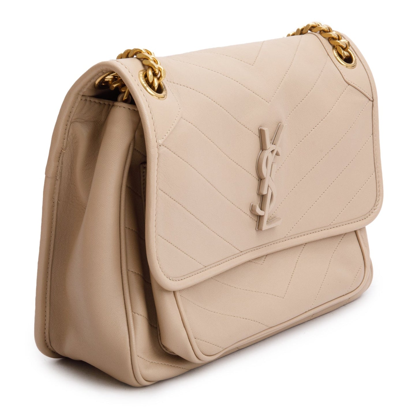 Saint Laurent 2020 Beige Lambskin Matelasse Monogram Medium Niki Chain Satchel