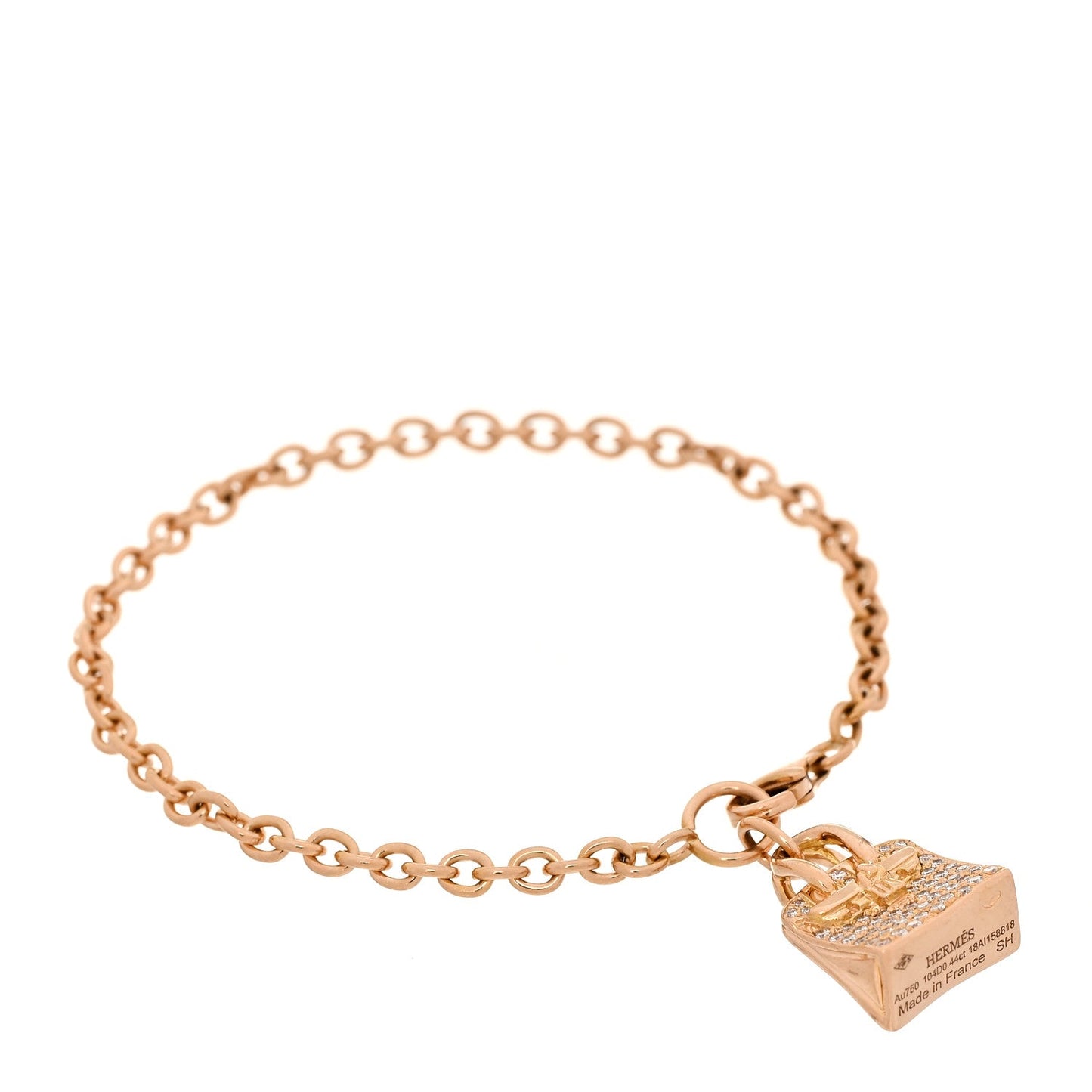 Hermes 18K Rose Gold Diamond Birkin Pave Bracelet SH