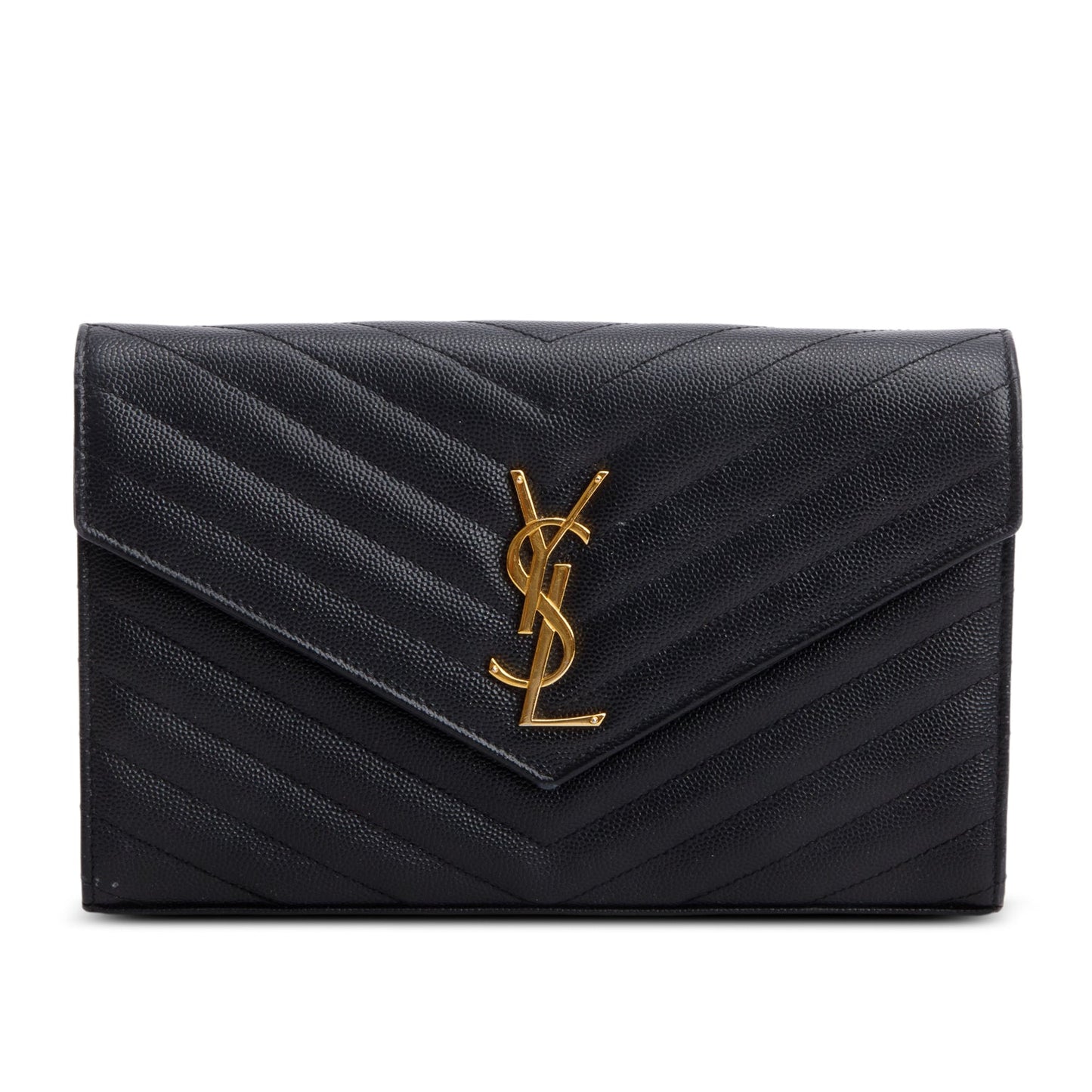 Saint Laurent Black Grain de Poudre Matelasse Chevron Cassandre Chain Wallet
