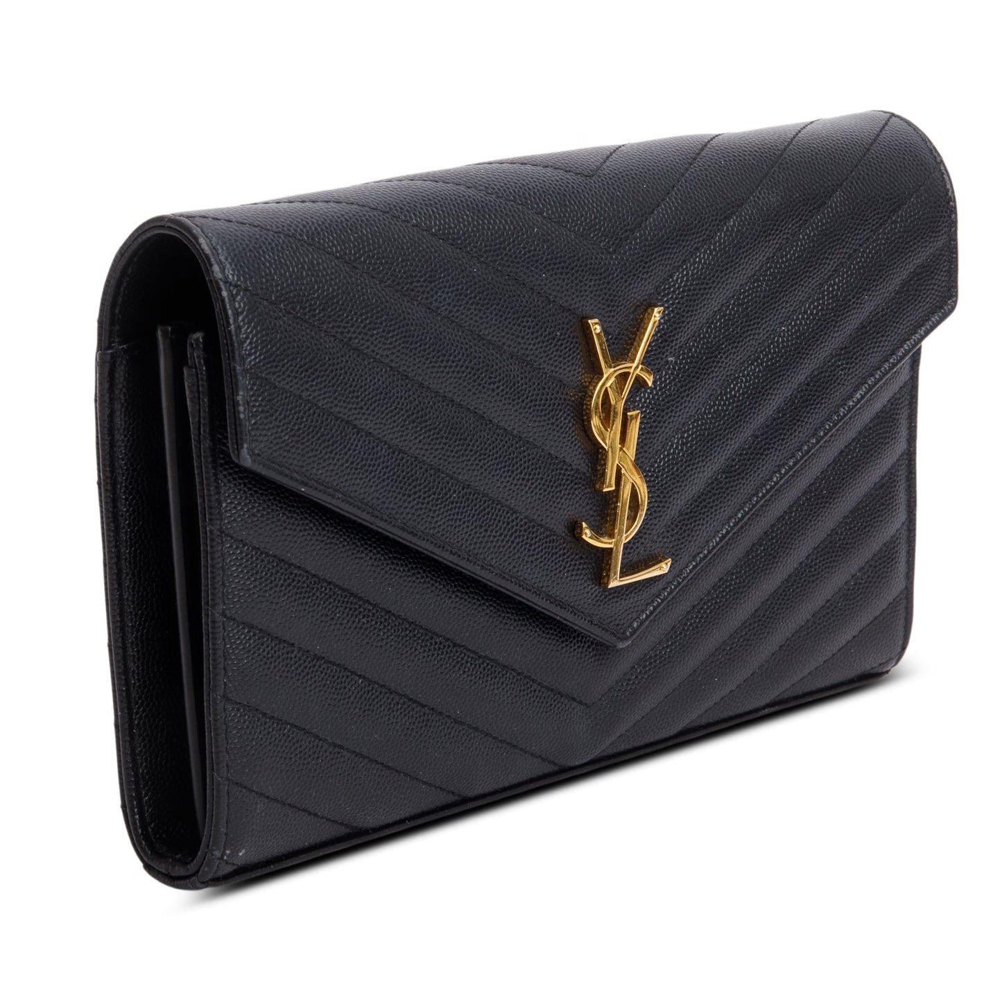 Saint Laurent Black Grain de Poudre Matelasse Chevron Cassandre Chain Wallet