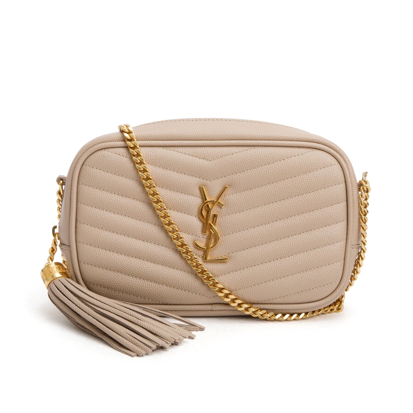 Saint Laurent 2022 Beige Grain de Poudre Matelasse Mini Lou Camera Bag