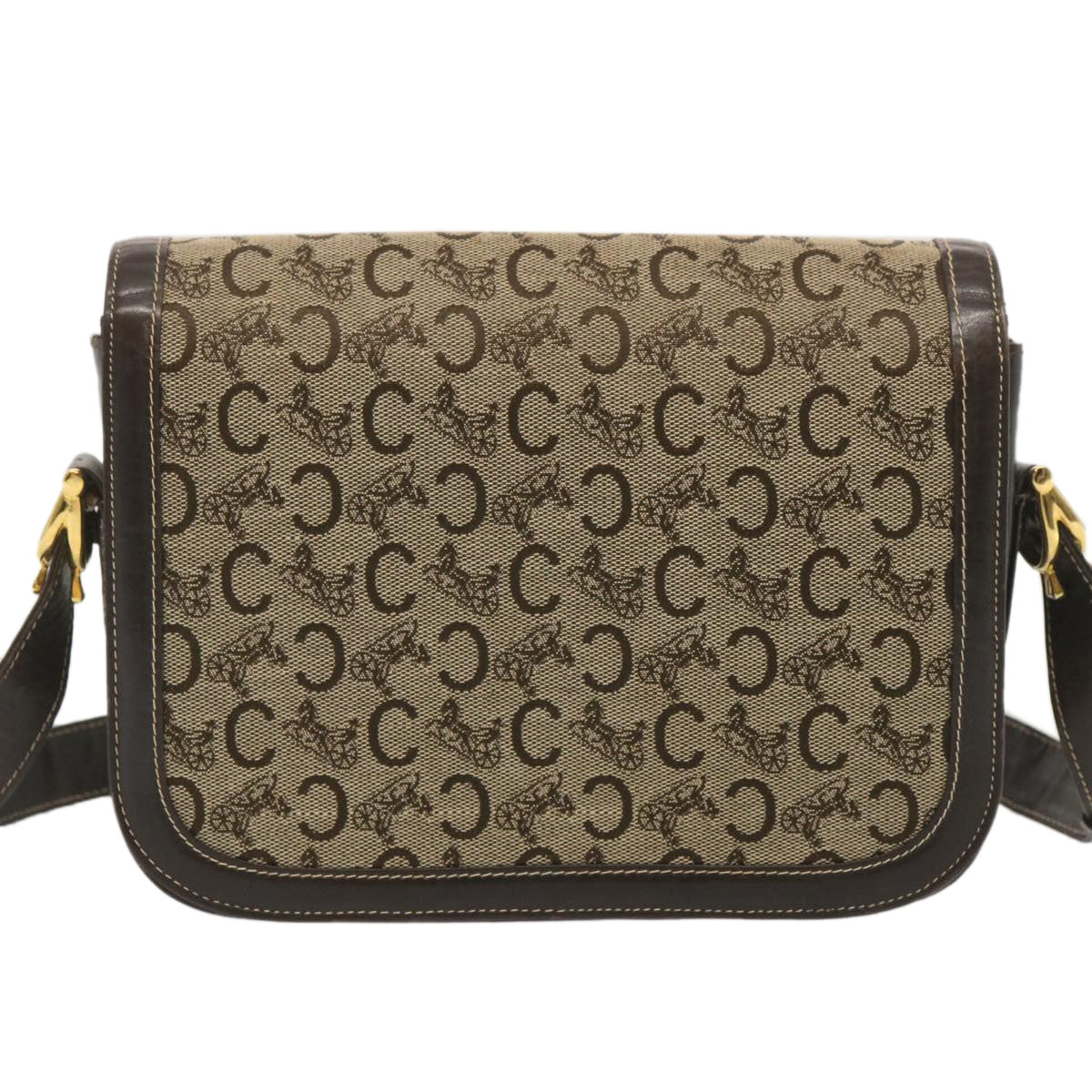 Luxury CELINE C Macadam Canvas Shoulder Bag Beige  69250