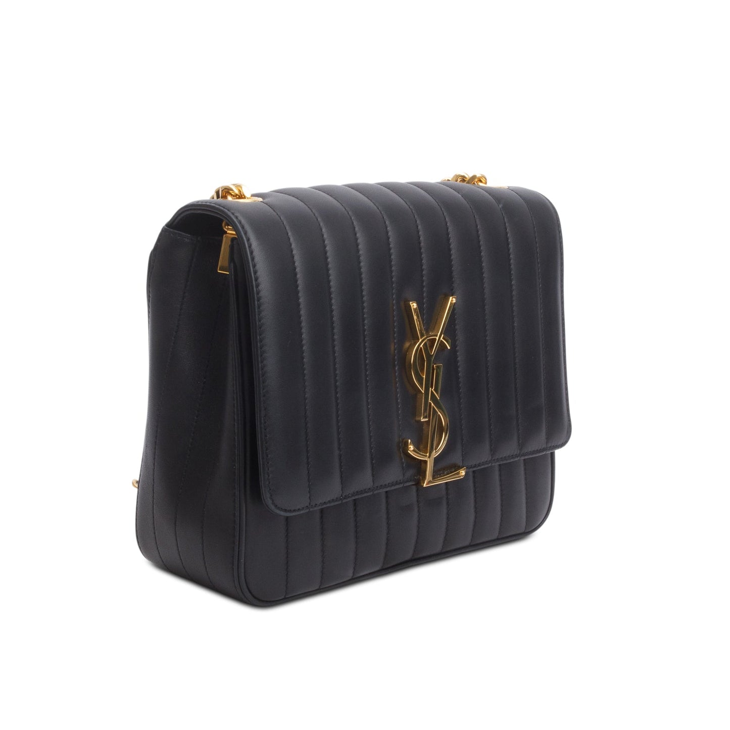 Saint Laurent Black Lambskin Matelasse Monogram Large Vicky Chain Bag