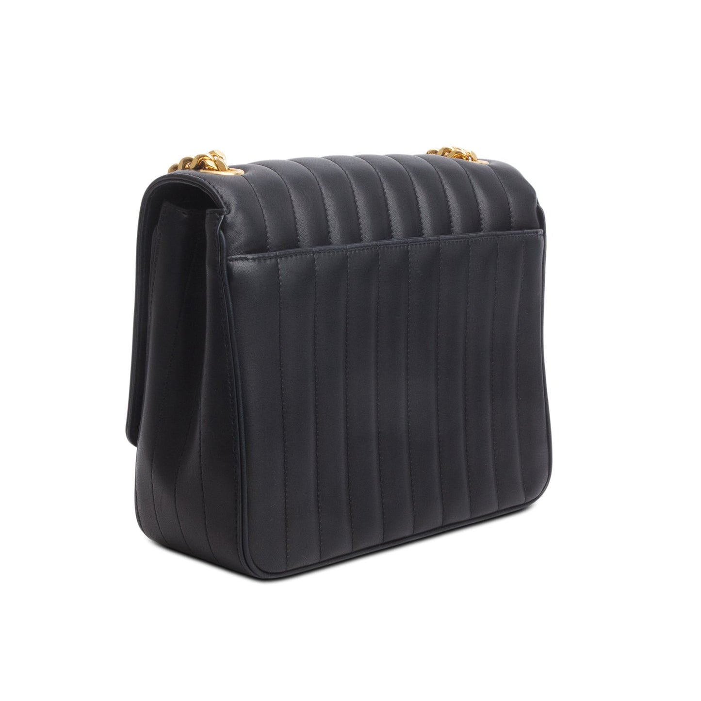 Saint Laurent Black Lambskin Matelasse Monogram Large Vicky Chain Bag