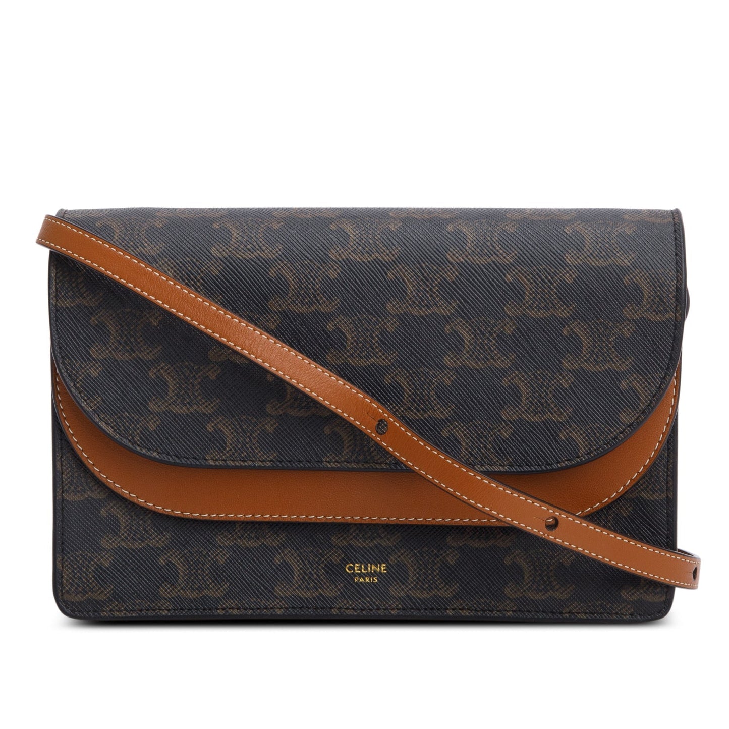 Celine 2022 Triomphe Canvas Lambskin Wallet on Strap