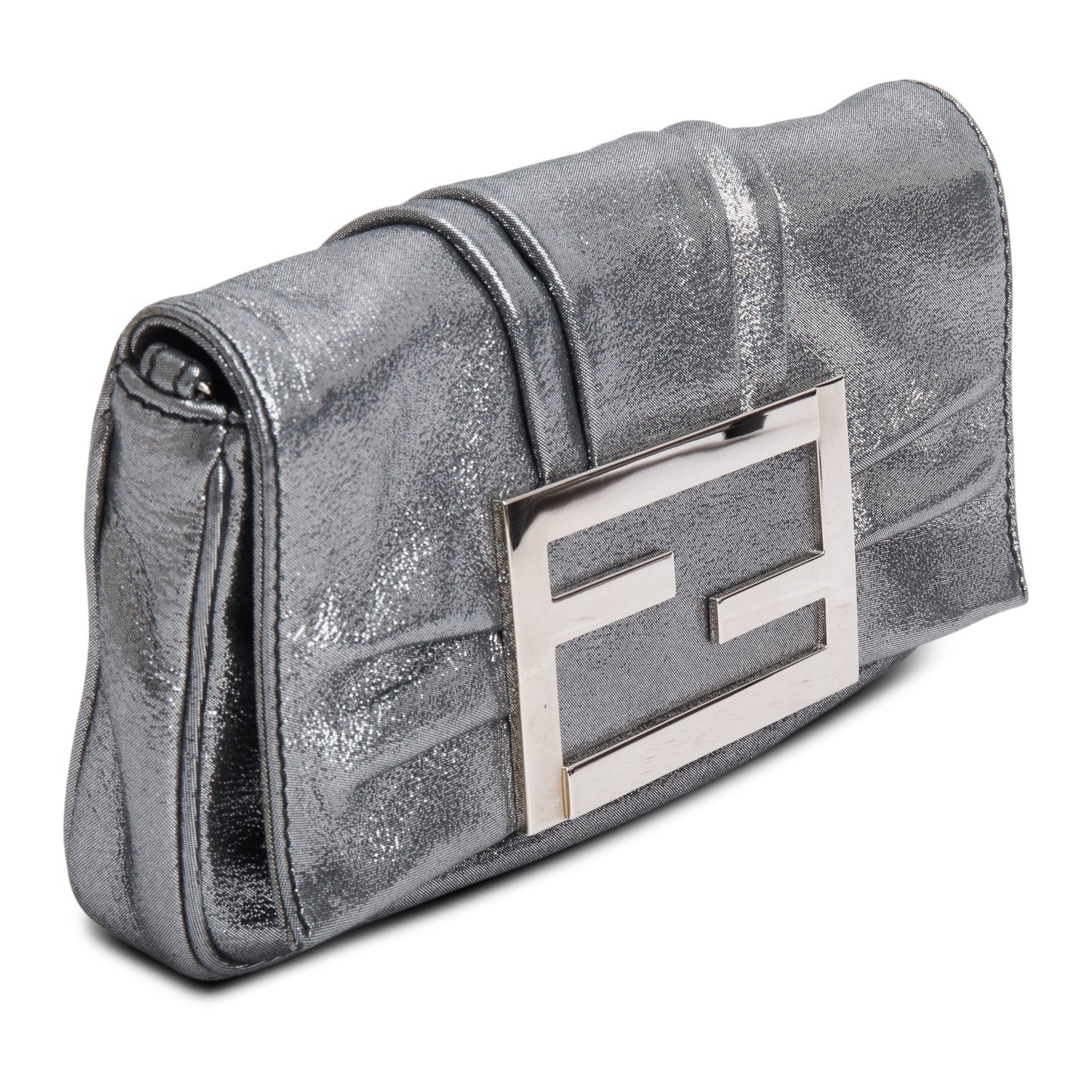 Fendi Metallic Silver Calfskin Mia Pochette Chain Bag