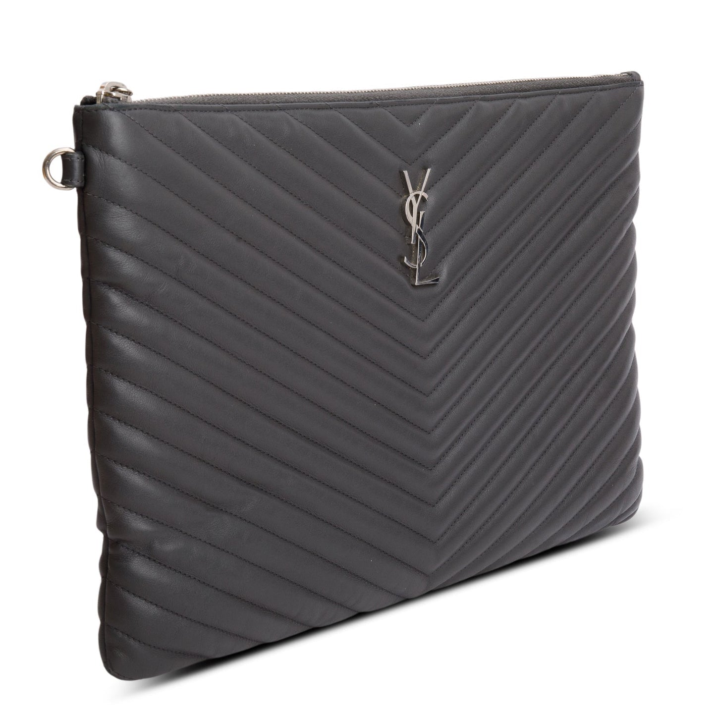 Saint Laurent Grey Calfskin Matelasse Monogram Casssandre Tablet Pouch
