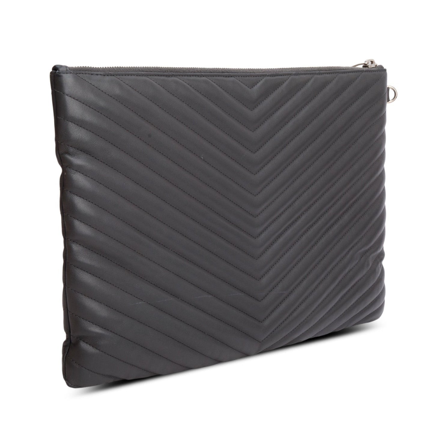 Saint Laurent Grey Calfskin Matelasse Monogram Casssandre Tablet Pouch
