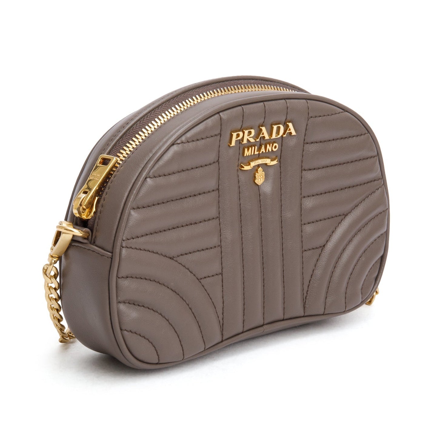 Prada Taupe Qilted Soft Calfskin Diagramme Camera Bag
