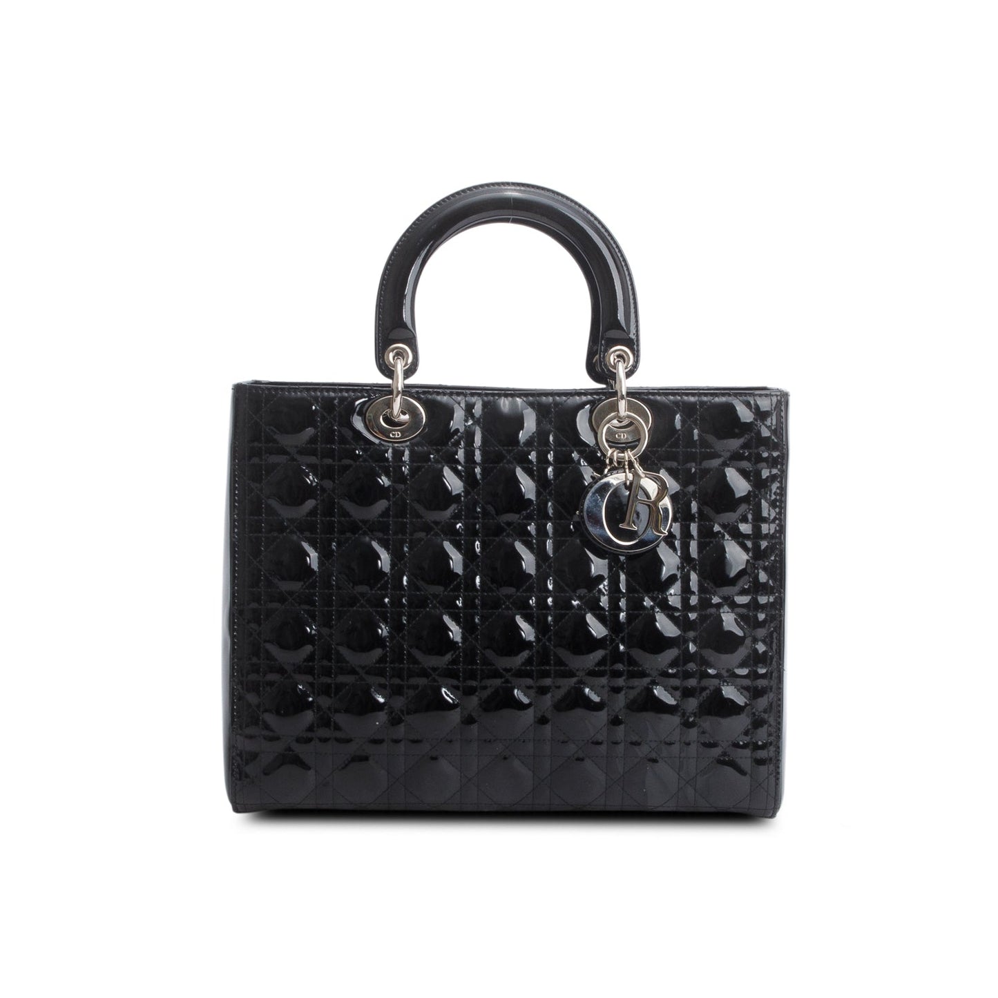 Christian Dior Black Cannage Patent Leather Large Lady Dior