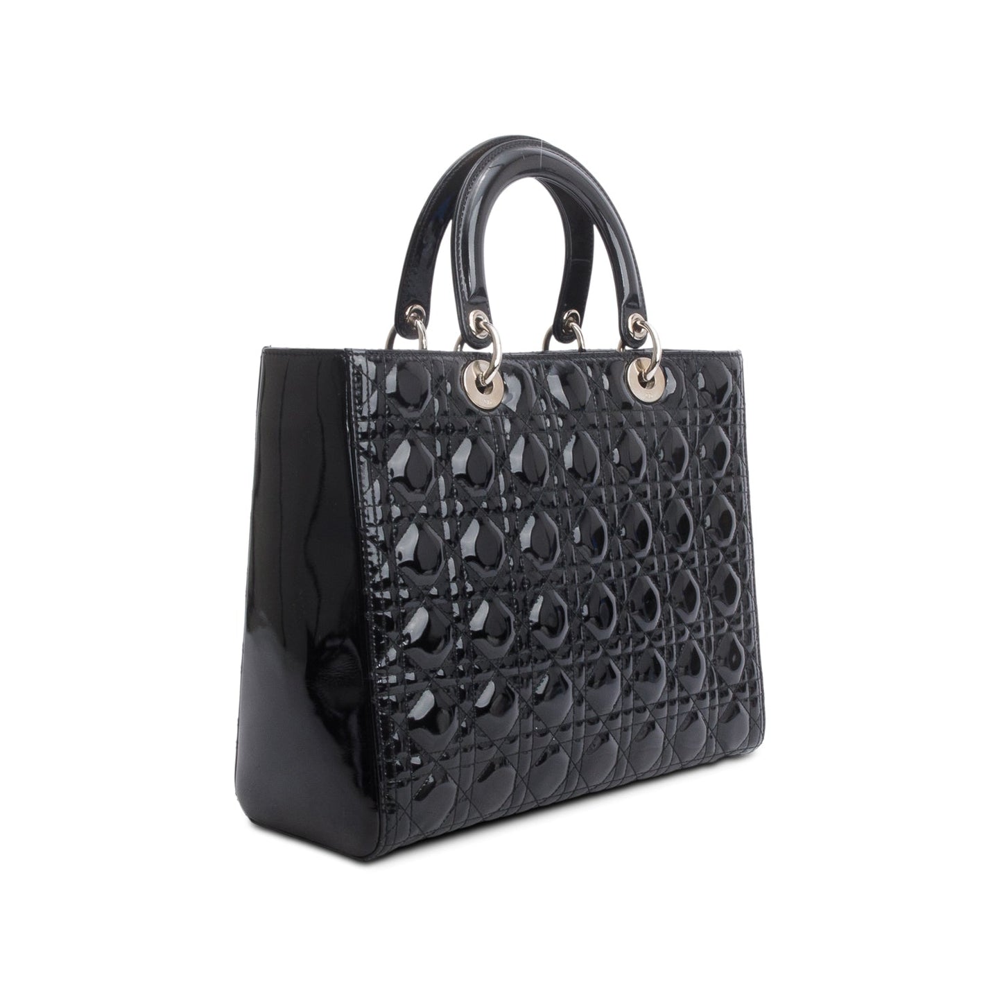 Christian Dior Black Cannage Patent Leather Large Lady Dior