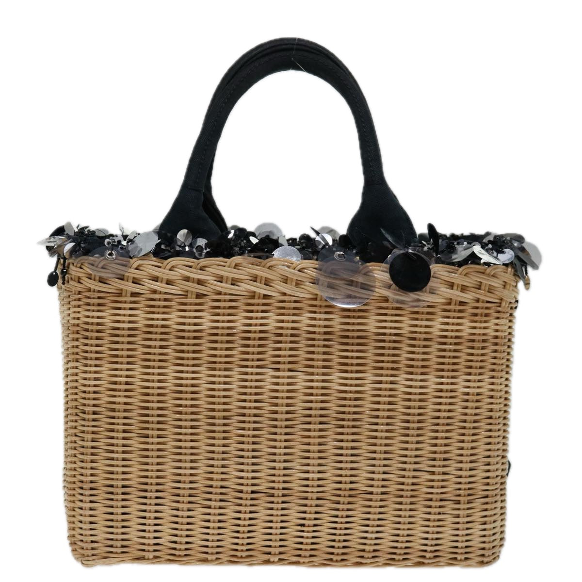 PRADA Hand Bag Wicker Beige Auth 69445