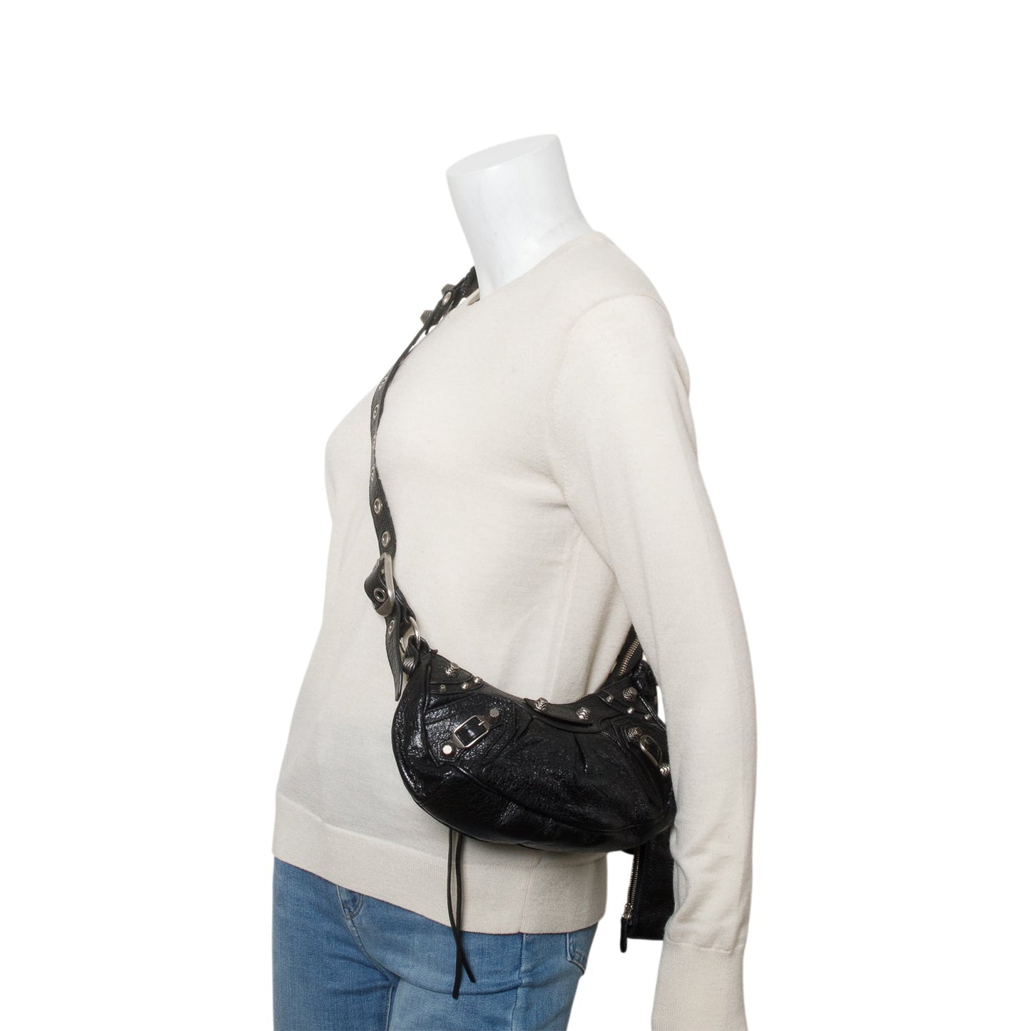Balenciaga Black Arena Calfskin Leather Le Cagole XS Chain Shoulder Bag